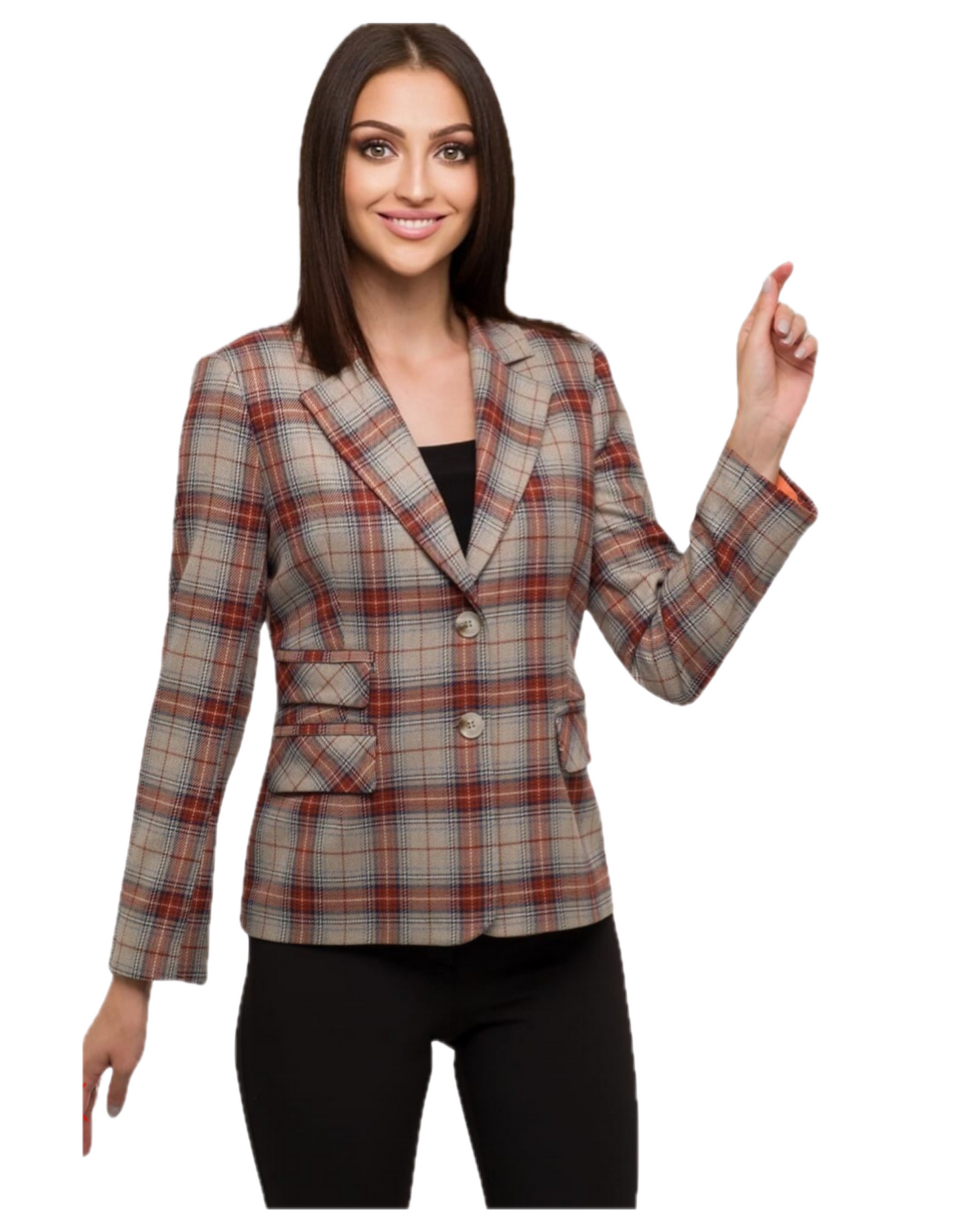 Kahverengi Ekose Blazer – Düğmeli, Kışlık ve Şehir Şıklığı | FRN LINE