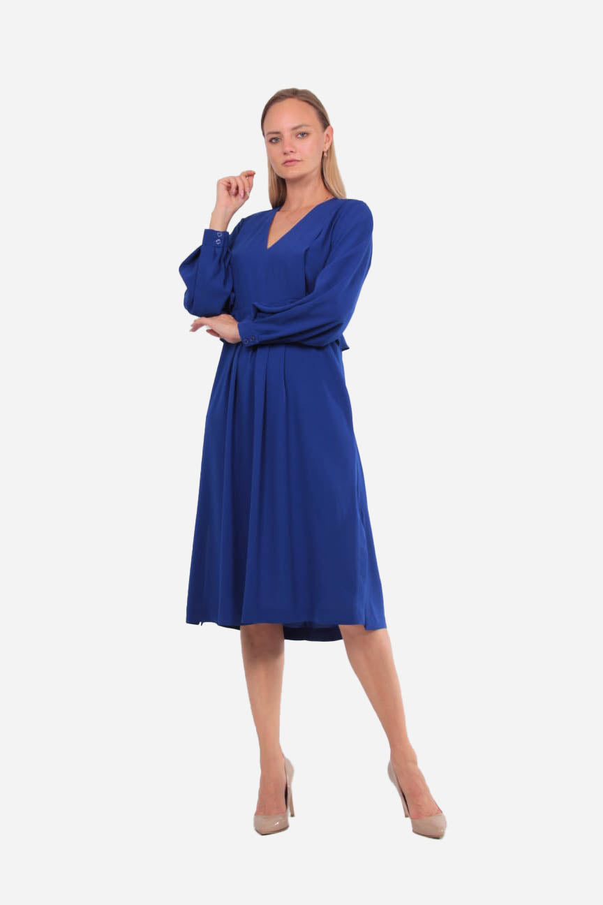 Mavi Uzun Kollu Elbise – Kat Kat Etekli, Akışkan ve Feminen Stil | FRN LINE