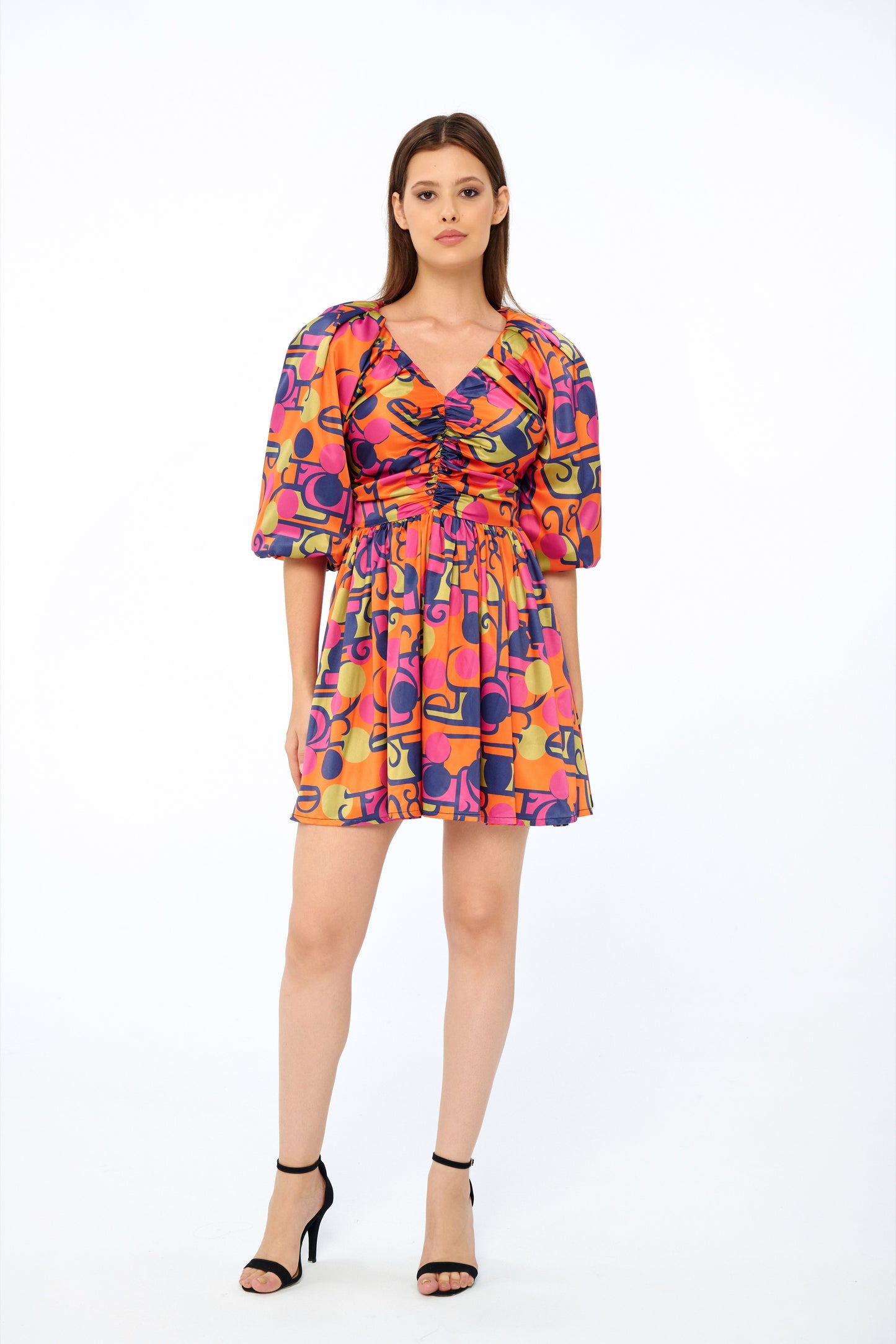 Zoya – Puff Sleeve Mini Dress in Sunset Pop
