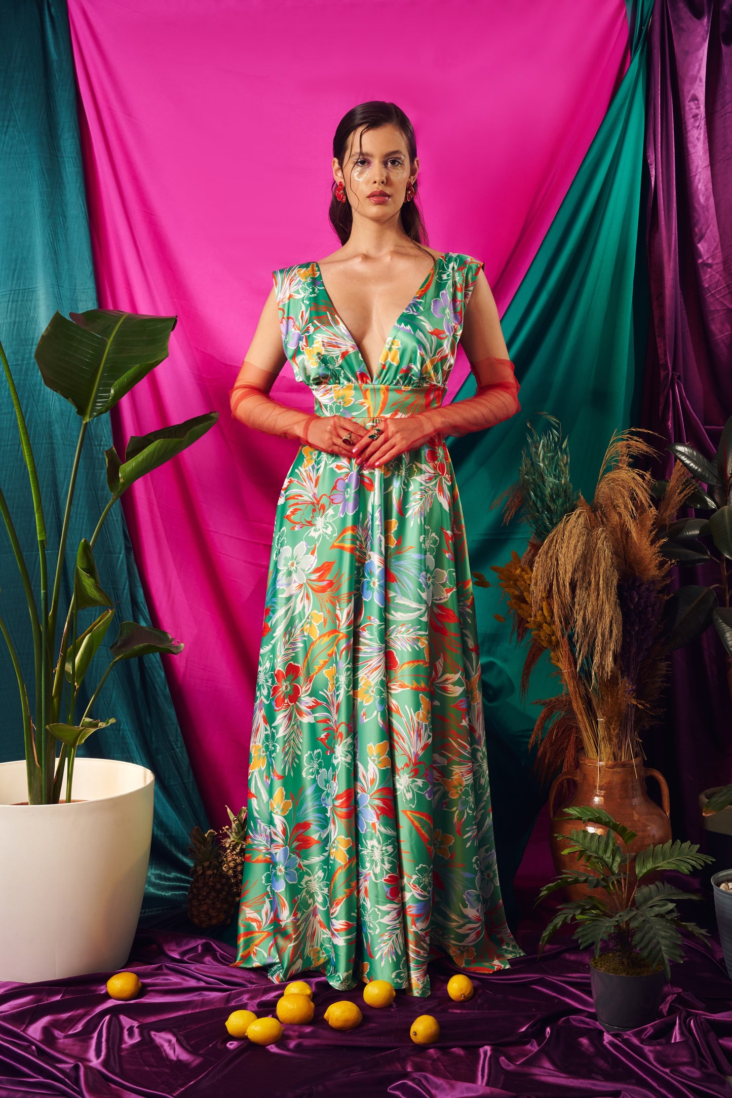 Alba – Floral Maxi Dress on Midnight Base