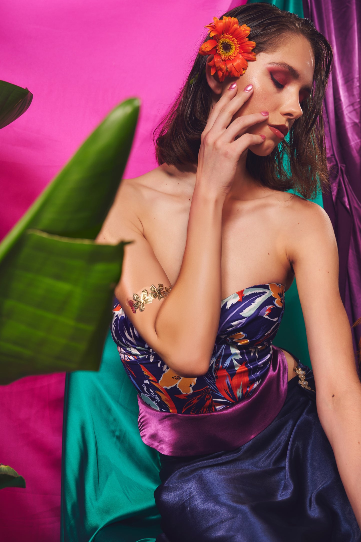 Mira – Patchwork Bustier Top with Floral Contrast