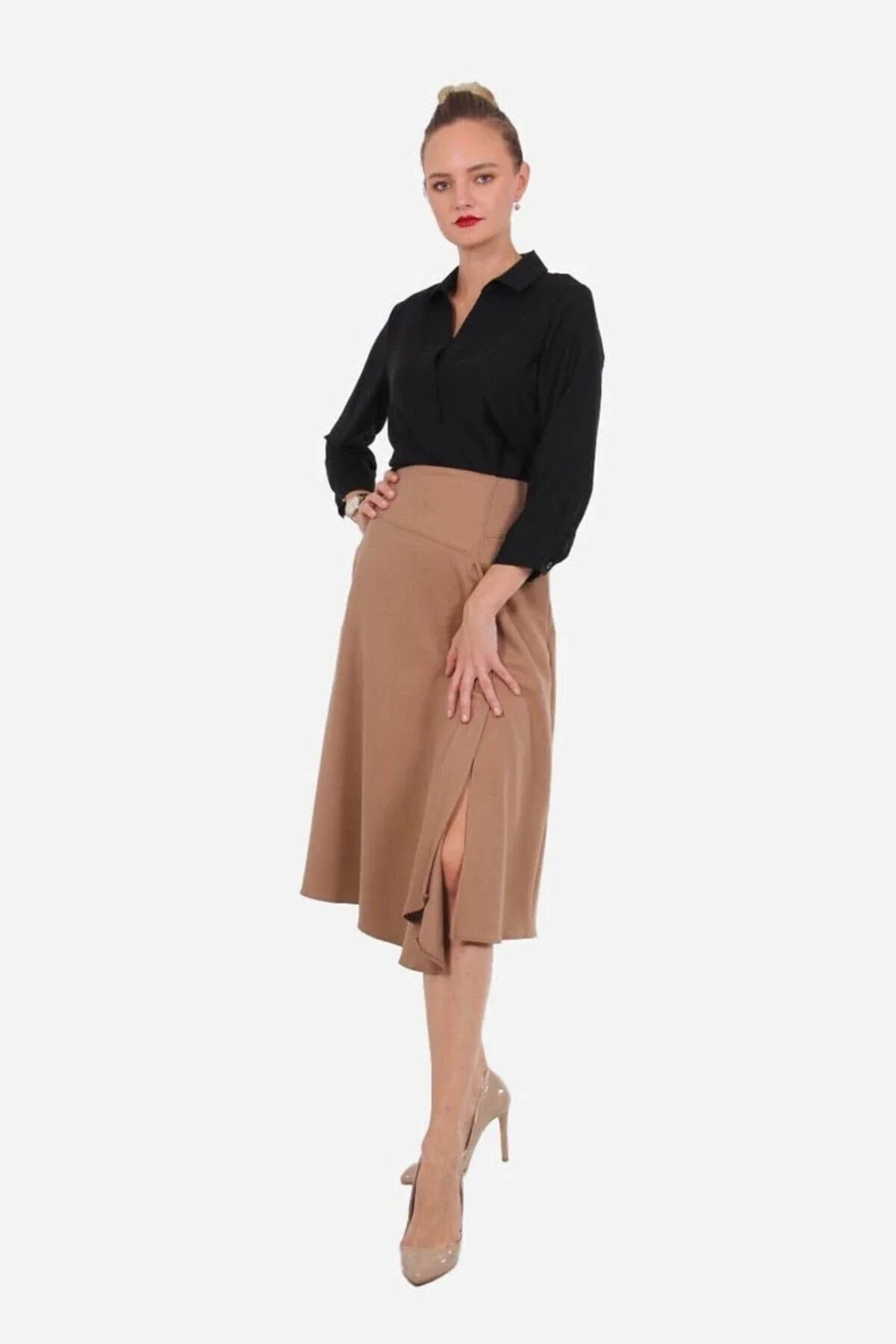 Camel Flanel Etek – Yırtmaçlı, Sıcak Doku, Kışlık Şıklık | FRN LINE