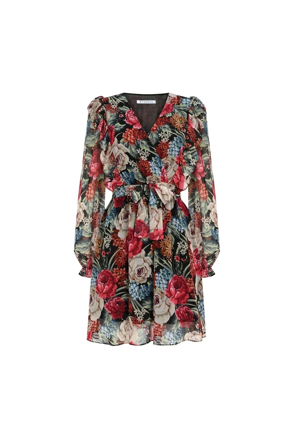 Siyah Çiçekli Mini Elbise – Hafif Dokulu, Günlük Romantik Stil | FRN LINE