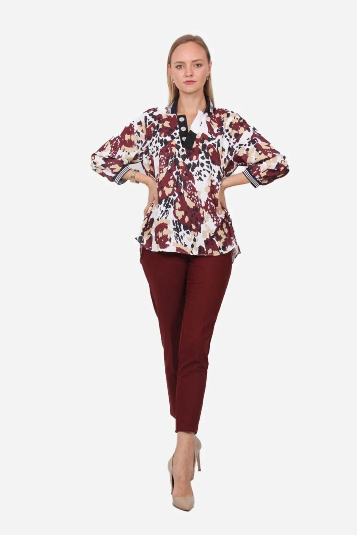 Kırmızı Leopar Desenli Bluz – Dökümlü Fit, Vahşi Detaylı Trend Parça | FRN LINE