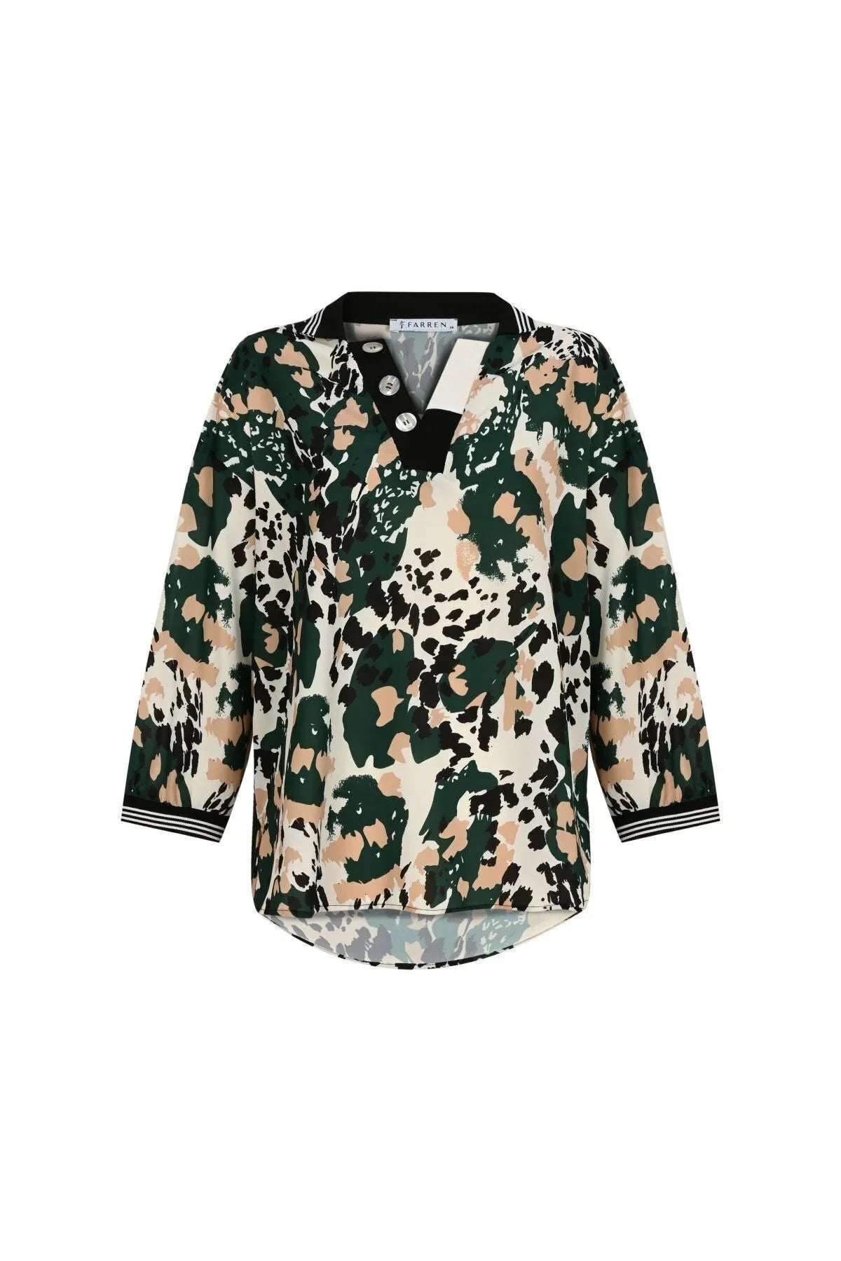 Yeşil Leopar Desenli Bluz – Hafif Yırtmaç Detaylı, Günlük Stil | FRN LINE
