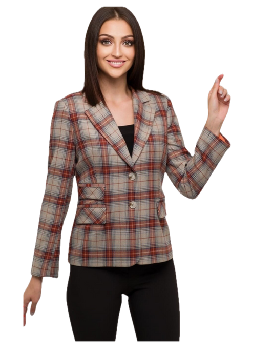 Kahverengi Ekose Blazer – Düğmeli, Kışlık ve Şehir Şıklığı | FRN LINE