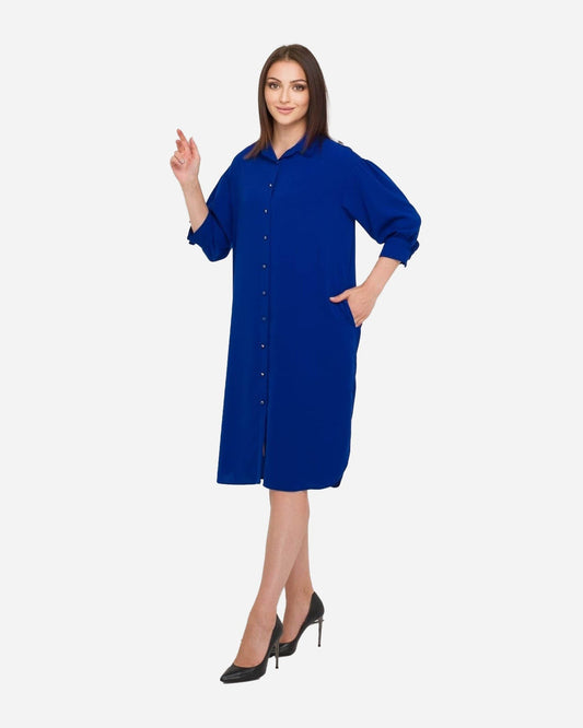 Saks Mavi Gömlek Elbise – Oversize Kalıp, Yumuşak Kumaş | FRN LINE