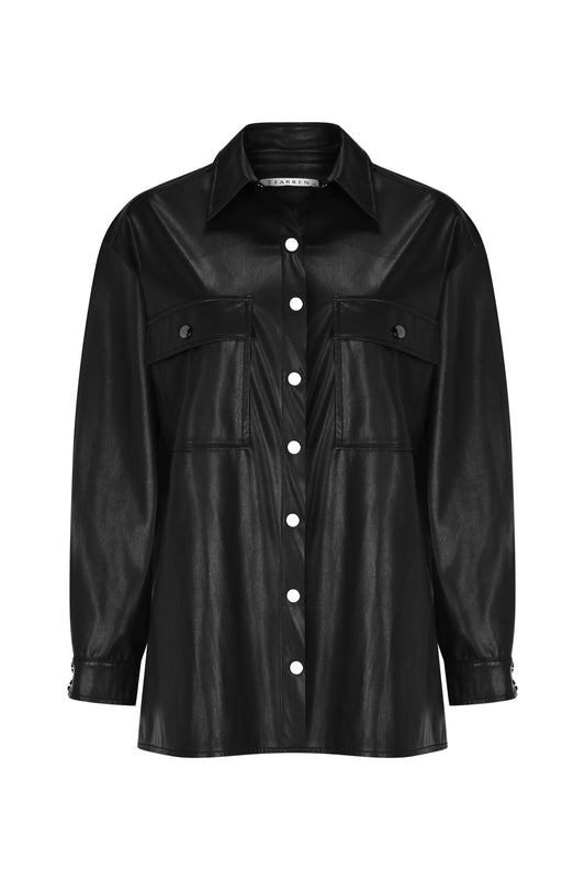 Siyah Deri Gömlek Ceket – Modern Kesim, Fermuarlı ve Oversize | FRN LINE