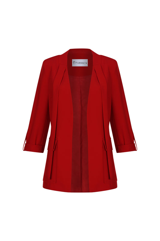 Kırmızı Blazer Ceket – Apalet Detaylı, Güçlü Omuzlu Şık Form | FRN LINE