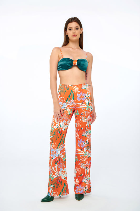 Solana – High-Waisted Flare Pants in Sunset Tropic