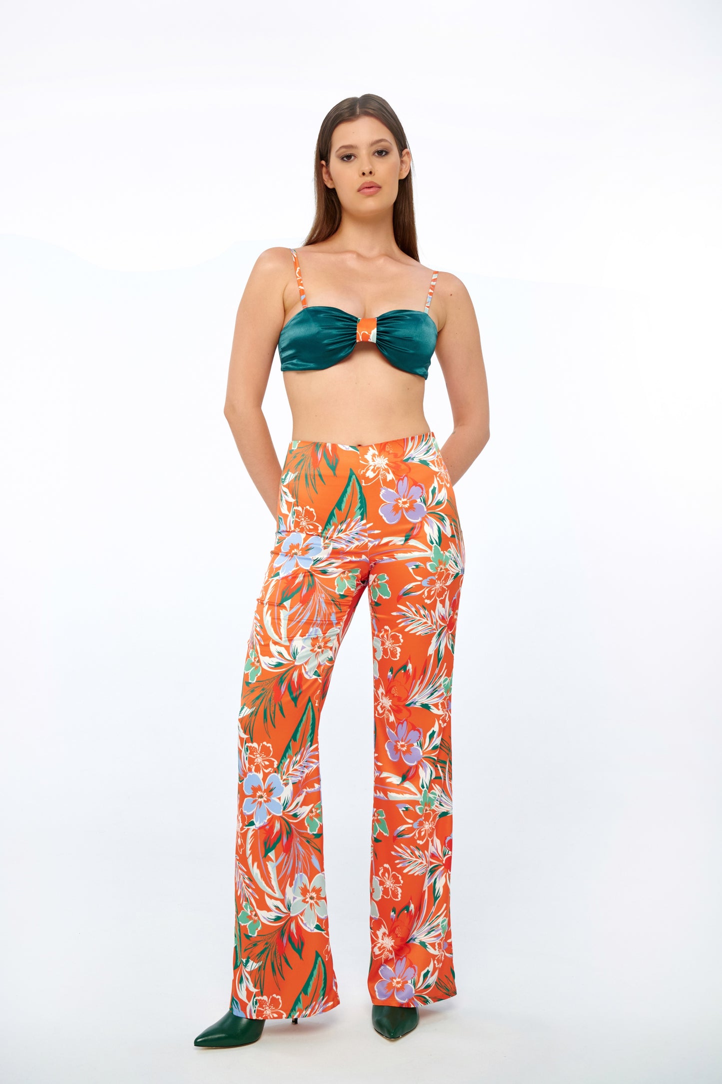 Arla – Satin Bandeau Top with Printed Knot Accent