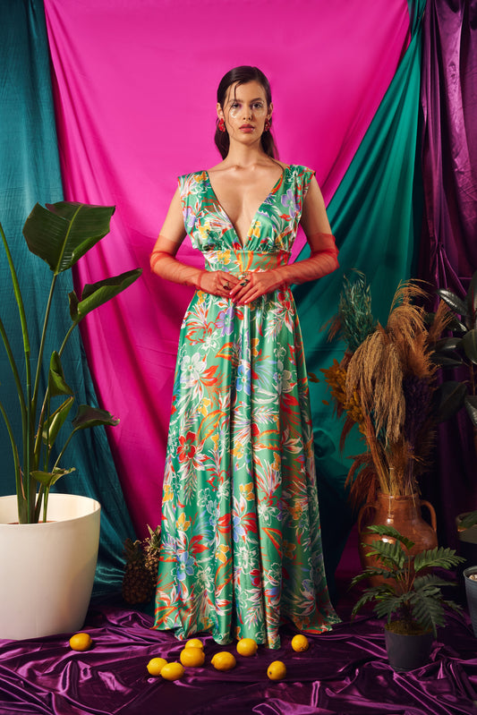 Alba – Floral Maxi Dress on Midnight Base