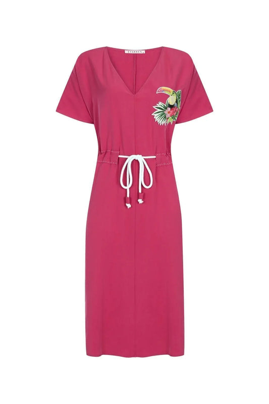 Pembe Nakışlı Elbise – Kordon Belli, Hafif Kumaşlı Romantik Stil | FRN LINE