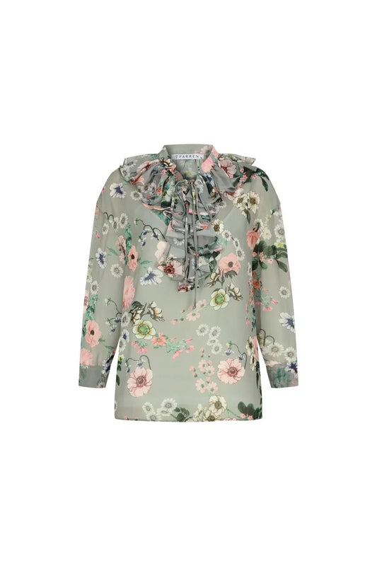 Gri Şifon Bluz – Modern Çiçek Desenli, Ferah Yazlık Stil | FRN LINE