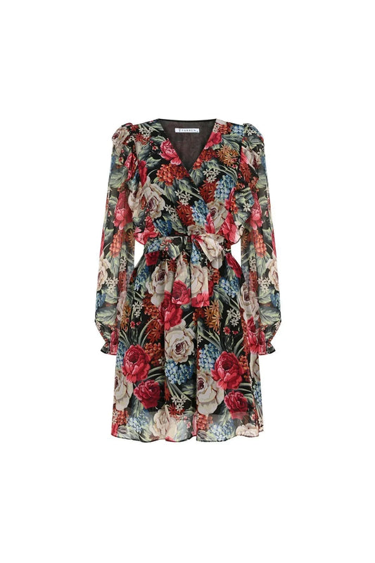 Siyah Çiçekli Mini Elbise – Hafif Dokulu, Günlük Romantik Stil | FRN LINE